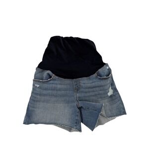 Isabel Maternity Ingrid & Isabel Distressed Denim Shorts Crossover Panel Blue